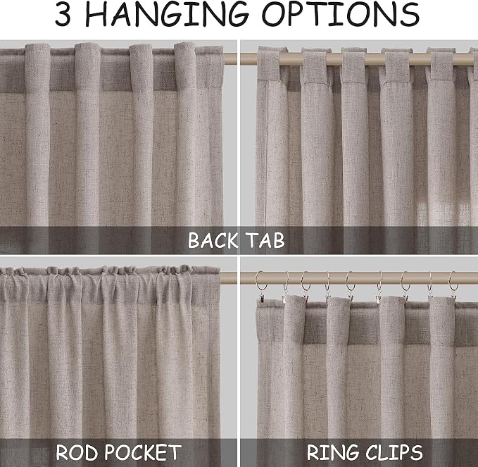 Brownish Grey Semi Sheer Linen Curtains 72 Inch Length - Image 2