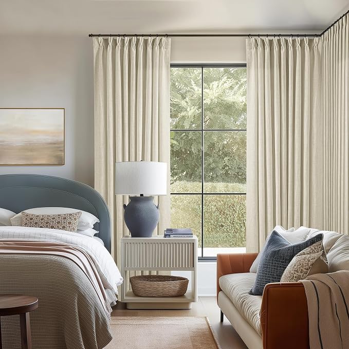 60 Inch Width 84 Inches Long Linen Pinch Pleated Curtains 1 Panel | Light - Image 7