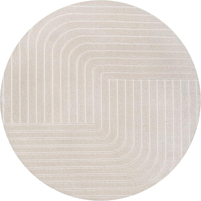 Eyely NCS101A-5R Scandinavian Odense Minimalist Angle Geometric Indoor Rug, Pet Friendly, Non-Shedding, Stain Resistant, Easy-Cleaning, Ivory/Cream, 5' Round, Indoor/Outdoor, Area Rug