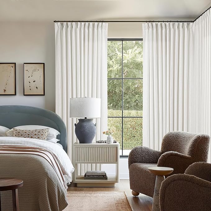 Beige White Pinch Pleat Semi Sheer Linen Curtain W70xL84 1 Panel | Memory - Image 5