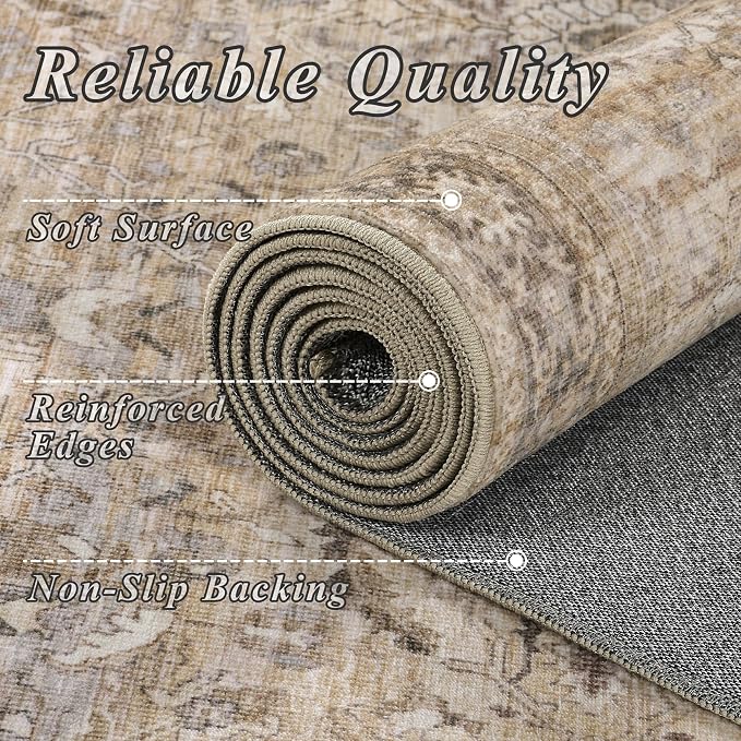 Schweek Khaki 2x3 Entryway Rug Non-Slip Washable Rugs - Image 5