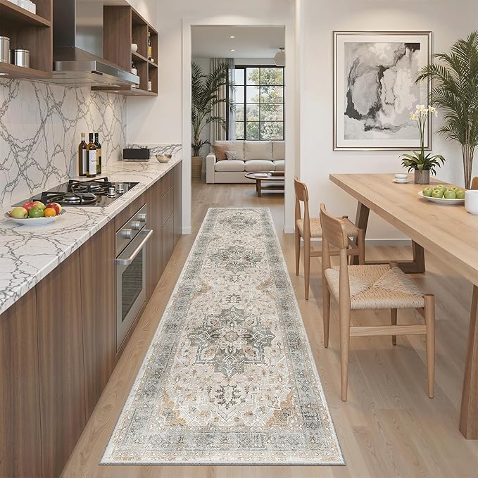Madane Hallway Runner Rug 2x8 Washable Kitchen Rugs Soft, Light Taupe Brown | by Madane