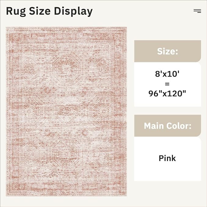 Soalmost Washable Area Rug 8x10 Large Soft Pink Rugs - Image 3