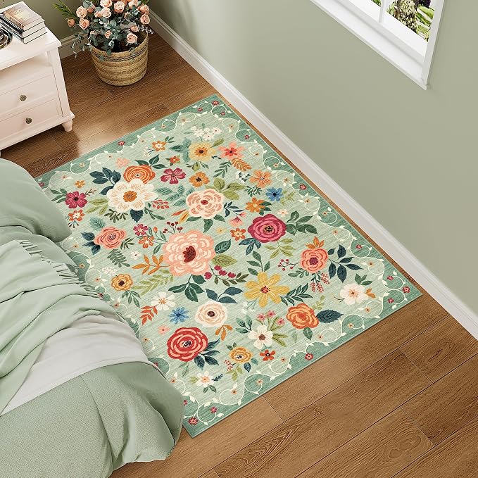 DUKINO 3x4 Area Rug, Floral Washable Rug by DUKINO