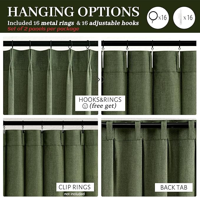 PleatedDrapes Dark Olive Green Pleat Memory Shape Linen Curtains 84 Inch Length - Image 4