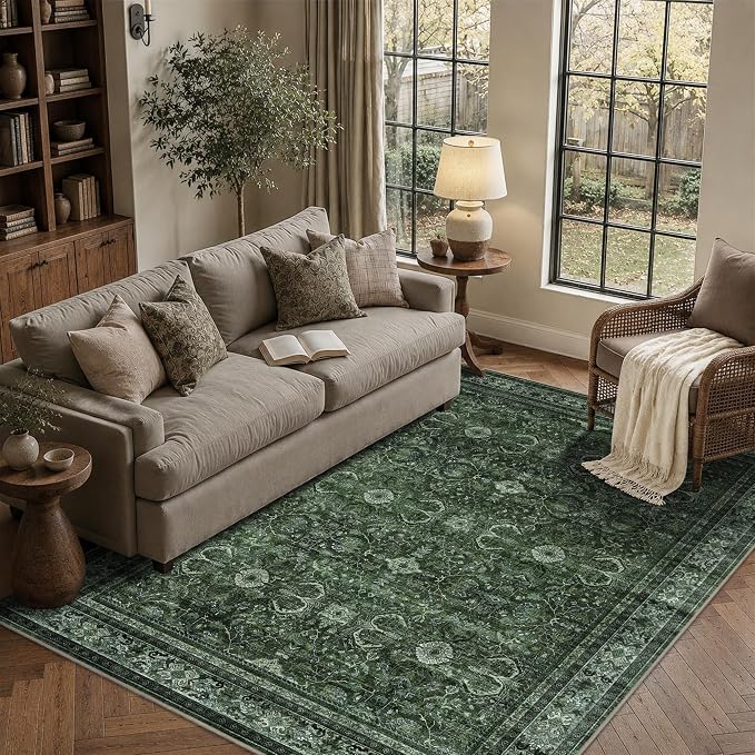 Schweek Green 6x9 Area Rug Non-Slip Washable Neutral Rugs by Schweek