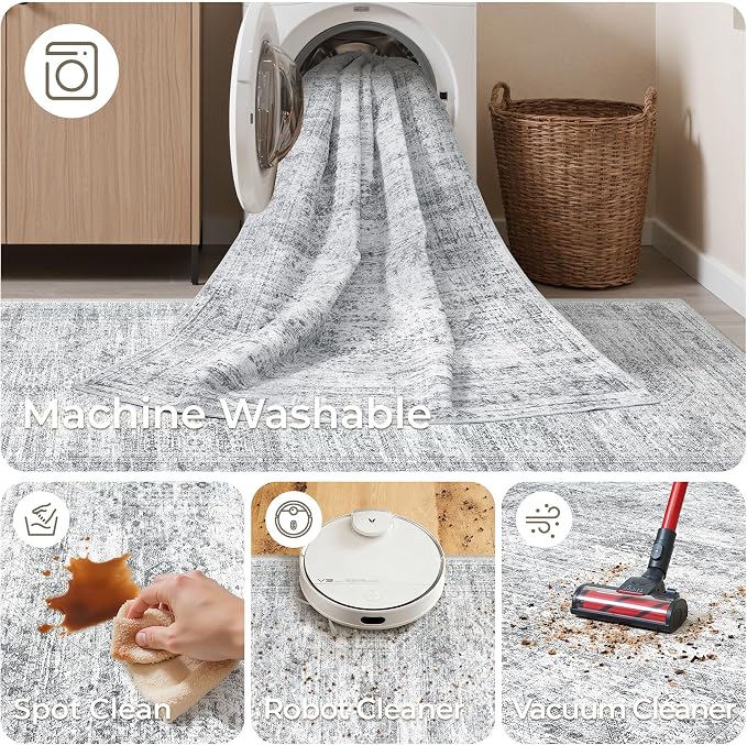 3x5 Rug for Entryway, Washable Area Rug, Living Room, Dining Room, Neutral Rug - Image 8