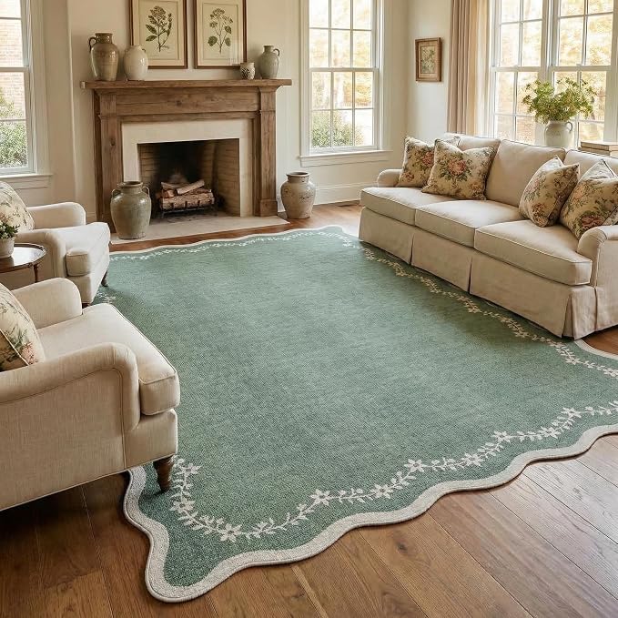 GarveeHome 5x7 Scalloped Area Rug Sage Green Washable Living Room Rug | Soft by GarveeHome