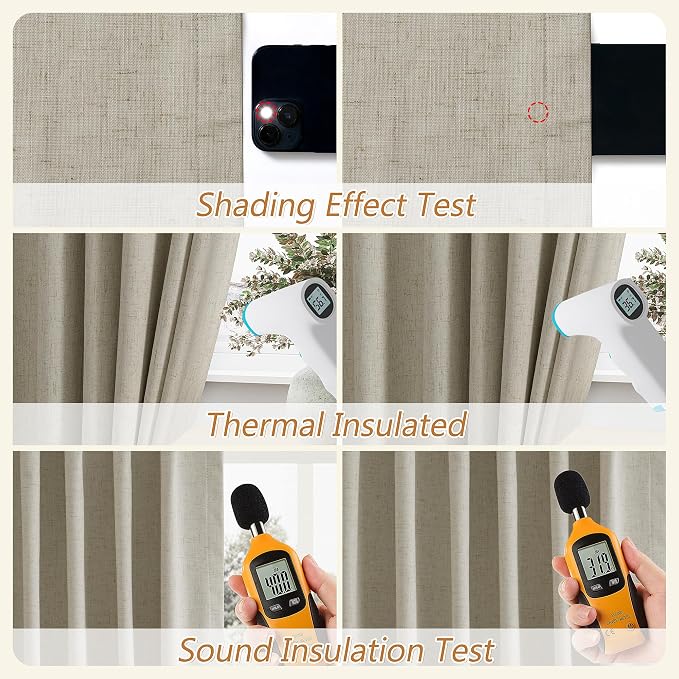 100% Blackout Linen Curtains for Bedroom 96 inches Long, Thermal Insulated Room - Image 5