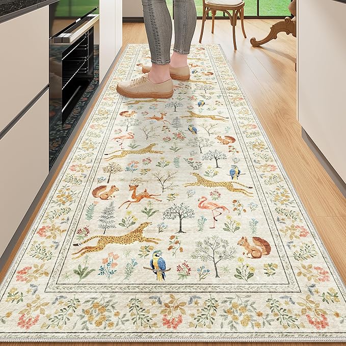 DUKINO 2x6 Runner Rug, Washable Animal Kitchen Rugs Non Slip, Low Pile by DUKINO