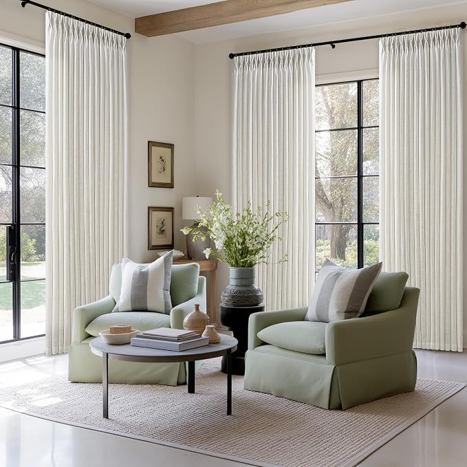 126 Inch Long Pinch Pleat Natural Light Filter Linen Curtains 50 Inch Wide | - Image 8