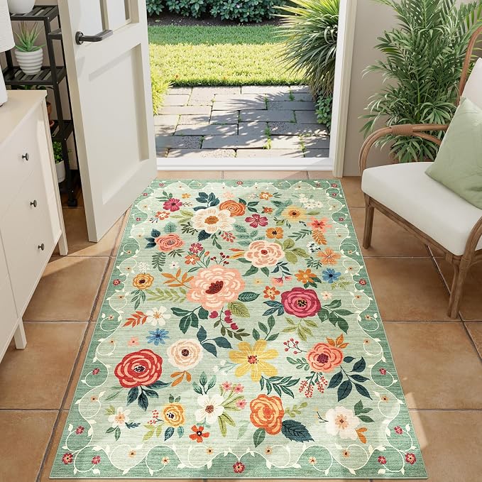 DUKINO 3x4 Area Rug, Floral Washable Rug - Image 4
