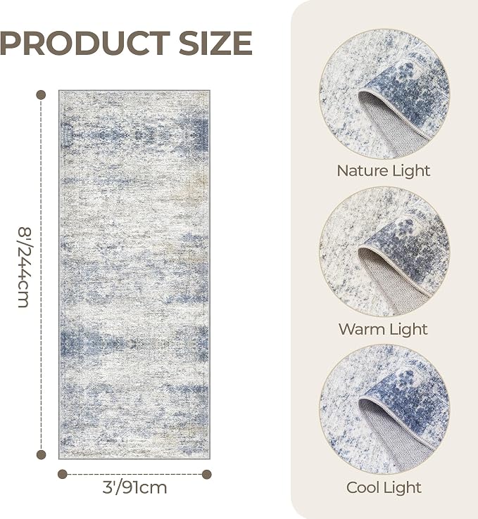 3x8 Runner Rug Non Slip, Washable Hallway Runner Rug, Nursery Room, Soft Runner - Image 2