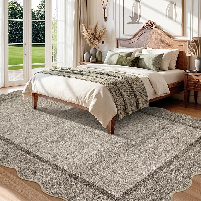 GarveeHome Scalloped Living Room Rug 5x7 Area Rug Washable Non Slip Brown | - Image 2