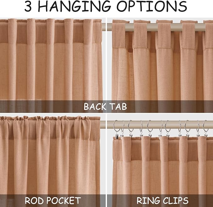Peach Quartz Curtains 90 Inches Long 2 Panel Set Back Tab Rod Pocket Linen - Image 2