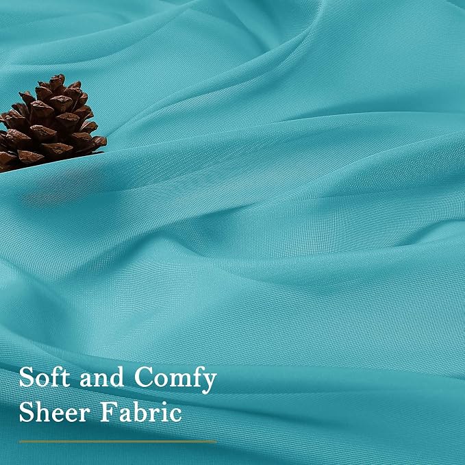 Turquoise Sheer Curtains 63 Inch Length 2 Panels, Voile Light Filtering Living - Image 6