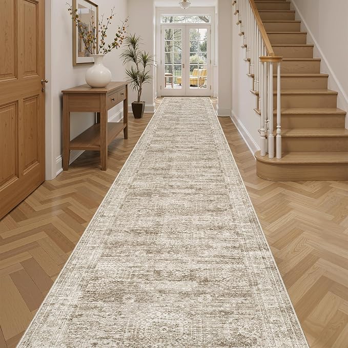 Soalmost Washable 3x16 Hallway Runner Rug Non-Slip Kitchen Entry Rugs Brown | - Image 2