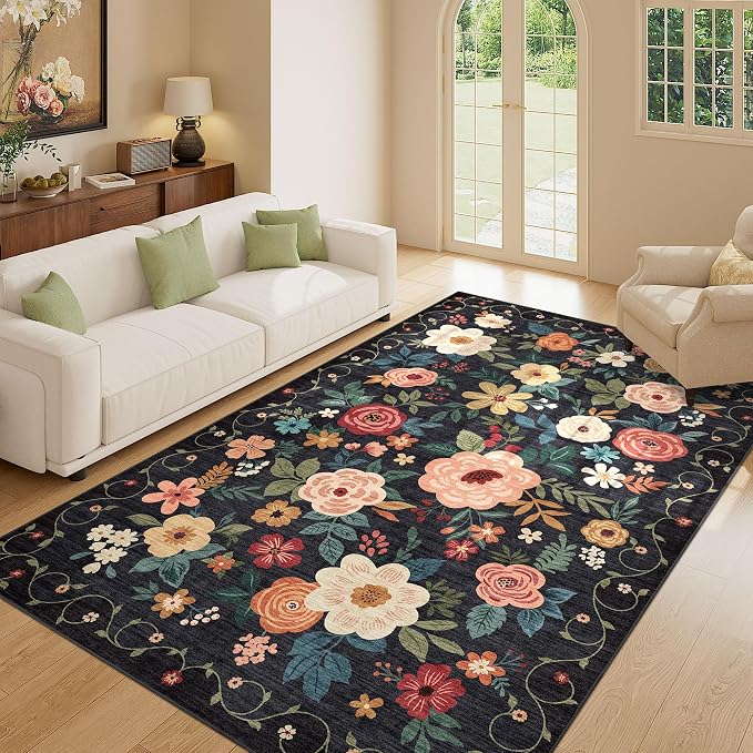 DUKINO 5x8 Area Rug for Bedroom, Soft Floral Washable Rug Non Slip, - Image 3