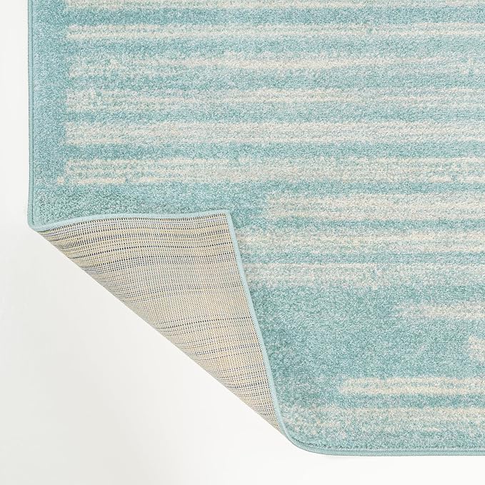JONATHAN Y Khalil Modern Berber Stripe Turquoise/Cream Indoor Area Rug - Image 9