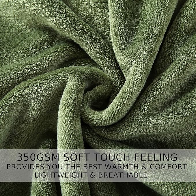 HOZY Soft Blanket Twin Size Fleece Warm Fuzzy Throw Blankets for The Bed Sofa Lightweight 350GSM Green 66"*90"