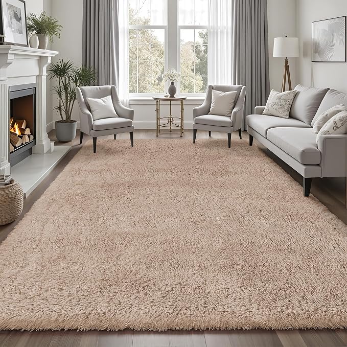 PLHXFR 8x10 Area Rugs Living Room: Fluffy Bedroom Rug Shag Carpet Camel | - Image 3