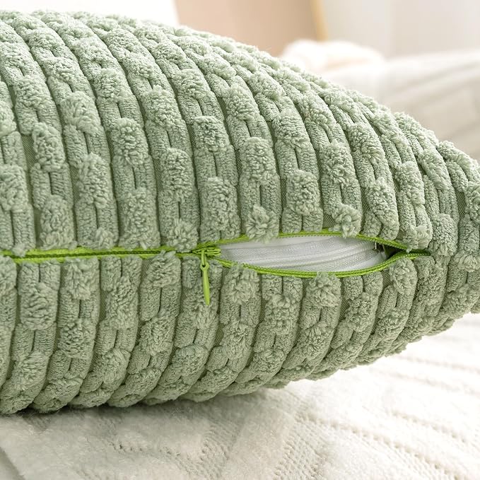 Set of 4 Sage Green Decorative Throw Pillow Covers 24x24 Inch Corduroy Pillow - Image 5