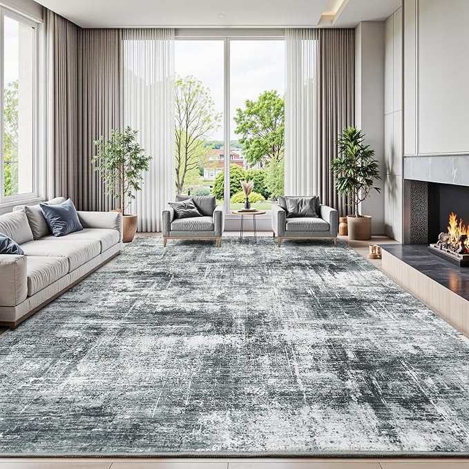 9x12 Area Rug for Living Room, Abstract Washable Non-Slip Large Rugs, Dining by Lofus