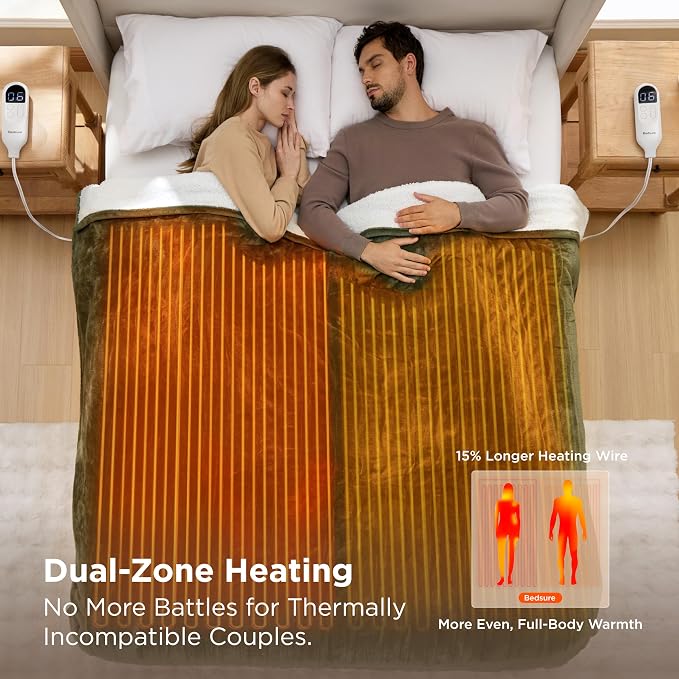 Bedsure Heated Blanket King Size, Dual Control Electric Blanket, 6 Heat/6 Timer - Image 3