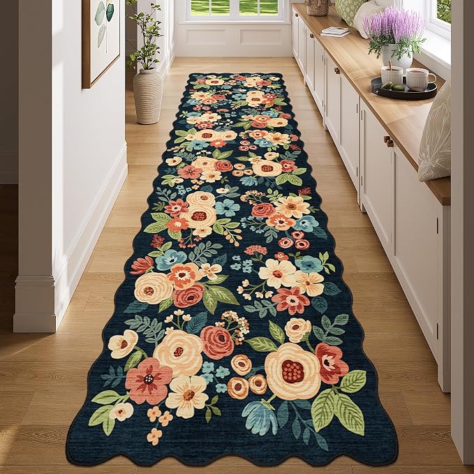 DUKINO 2x8 Washable Runner Rug, Floral Non Slip Kitchen Rugs, Soft Throw Rug - Image 3