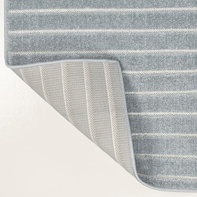 Eyely NCS101F-8 Odense High-Low Minimalist Angle Geometric Light Blue/Cream 8 ft. x 10 ft. Indoor/Outdoor Area Rug, for Home, Backyard, Patio, Porch, Bedroom, Kitchen, Living Room