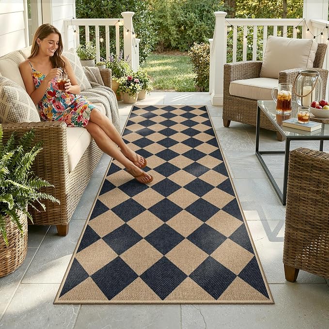 Lahome Checkered Easy Jute Non Slip Kitchen Runner, Checkerboard Indoor Outdoor - Image 7