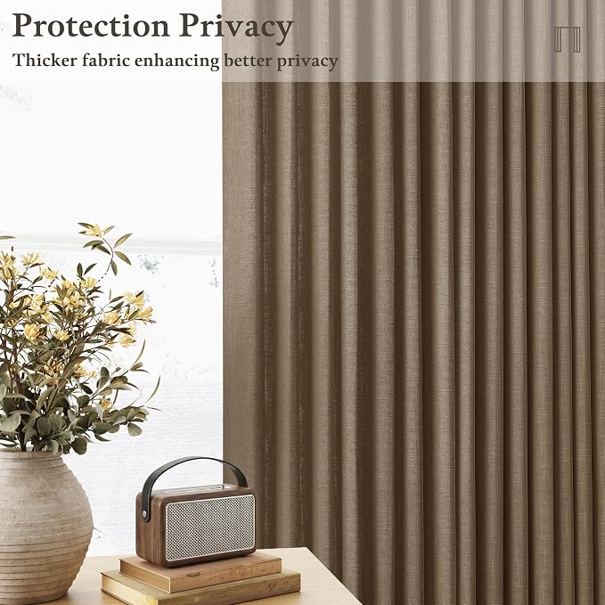 Dark Brown Pinch Pleat Light Filtering Thick Linen Kitchen Curtains 50Wx54L | - Image 3