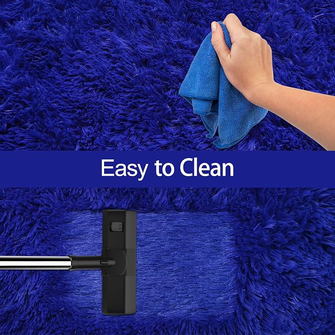 2x8 Bedside Area Rugs for Bedroom Soft Fluffy Shag Navy Blue Rug for Hallway - Image 7
