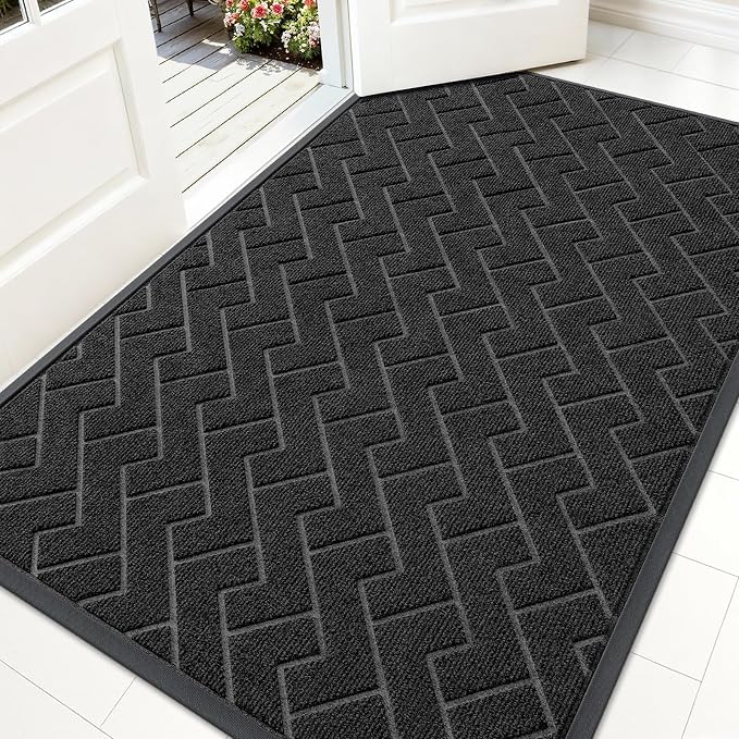 OLANLY Front Door Mat Outside 59x34, All-Season Absorbent Rubber Doormat | Black by OLANLY