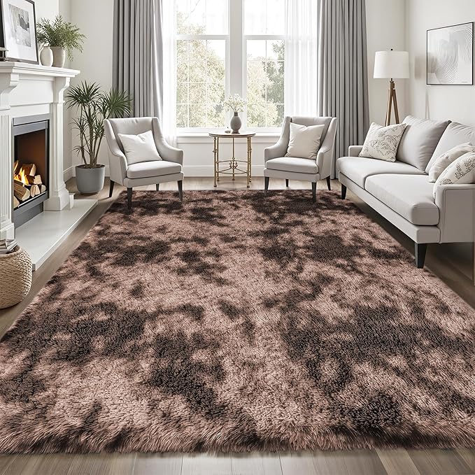 PLHXFR 8x10 Area Rug Living Room: Fluffy Bedroom Soft Shag Rug Coffee Brown | - Image 3
