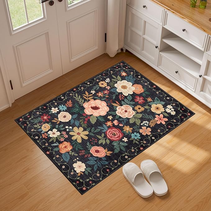DUKINO 2x3 Door Mat Indoor Entrance, Floral Washable Rug Non Slip, Non-Shedding - Image 4