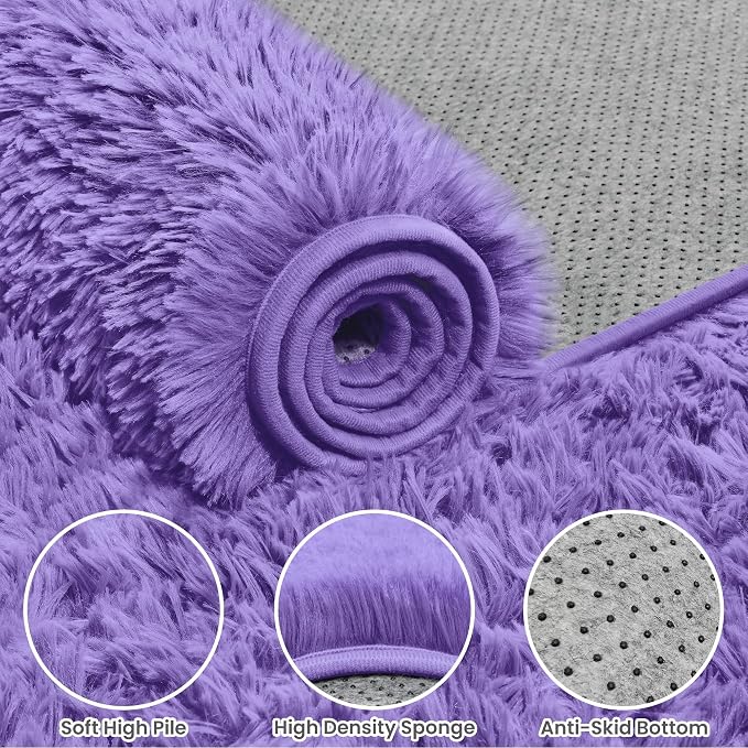 6x9 Fluffy Shag Area Rugs for Living Room Bedroom: Soft Plush Carpet Purple | - Image 6