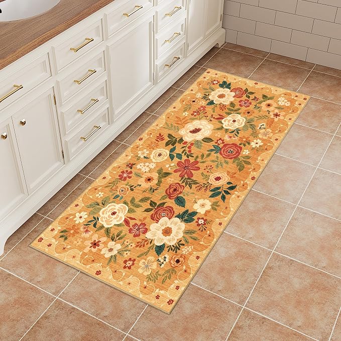 DUKINO 2x4 Entryway Rug, Floral Washable Kitchen Rugs Non Slip, Soft Indoor - Image 9