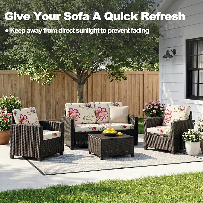 CALBODE 8pcs Single Seat Floral Print Outdoor Couch Cover, Waterproof Elastic - Image 5