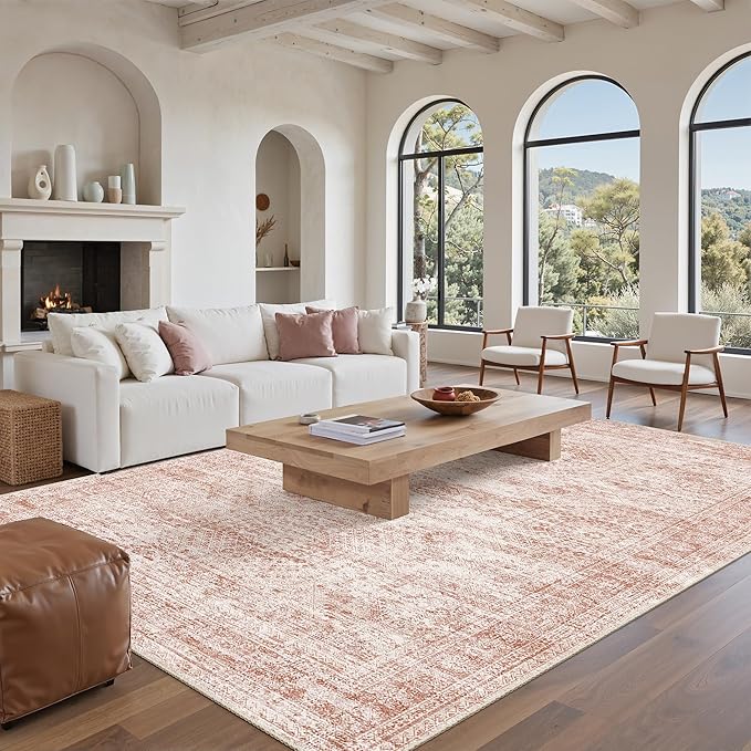 Soalmost Washable Area Rug 8x10 Large Soft Pink Rugs by Soalmost