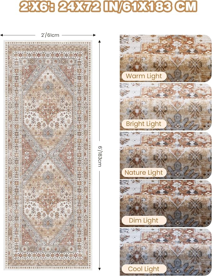 Runner Rug 2x6 Vintage Non Slip Washable Rugs - Image 2