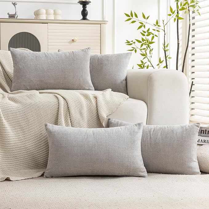 Set of 4 Soft Textured Decorative Throw Pillow Covers 12X20 Inch Cozy Farmhouse by Cozoomy