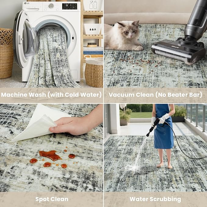 8x10 Washable Area Rug for Living Room Bedroom: Non-Slip Modern Black Gray | - Image 5