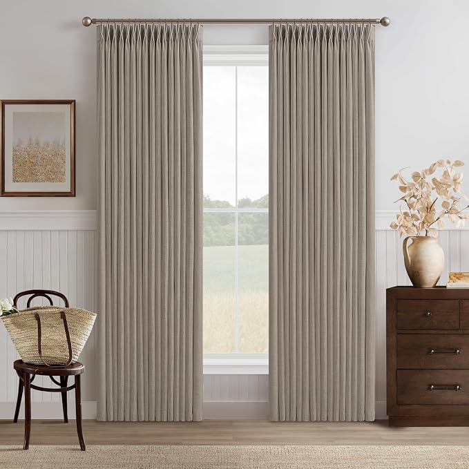 Burlywood Linen Pleated Semi Sheer Curtains 80 Inches Long 50 Inch Wide | Taupe by Twodrapes