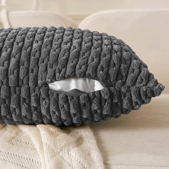 Set of 4 Dark Grey Decorative Throw Pillow Covers 24x24 Inch Corduroy Pillow - Image 5