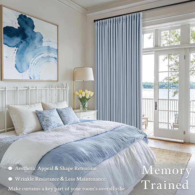 Blue Linen Blackout Pleated 86 Inch Curtains - Image 2