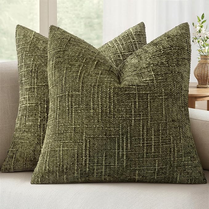 MIULEE Chenille Textured Throw Pillow Covers Olive Green 18x18 Set of 2 | by MIULEE