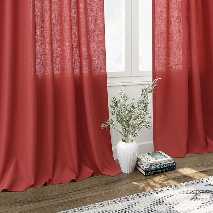 Christmas Red Linen Curtains 84 Inch Length 2 Panels Set - Image 5