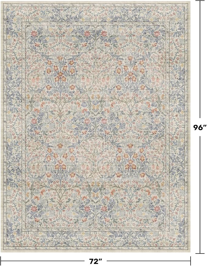 Boho Beige Blue Living Room Rug 6x8 - Image 2