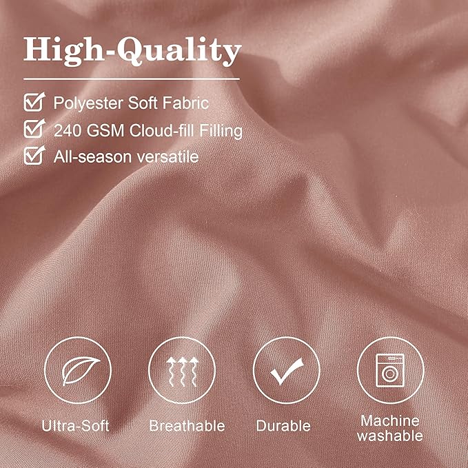 Monbix Full Comforter Set - 7 Pieces Clay Pink Bed in a Bag Full Size Bedding Sets with Comforters, All Seasons Down Alternative Comforter with Sheets,Pillowcases & Shams